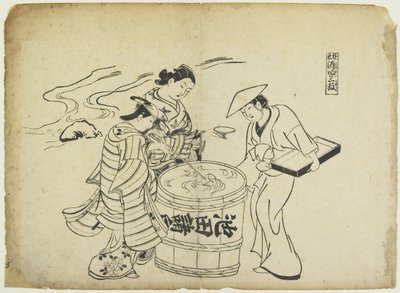 Tre Sake-smagere. 1710 af Okumura Masanobu